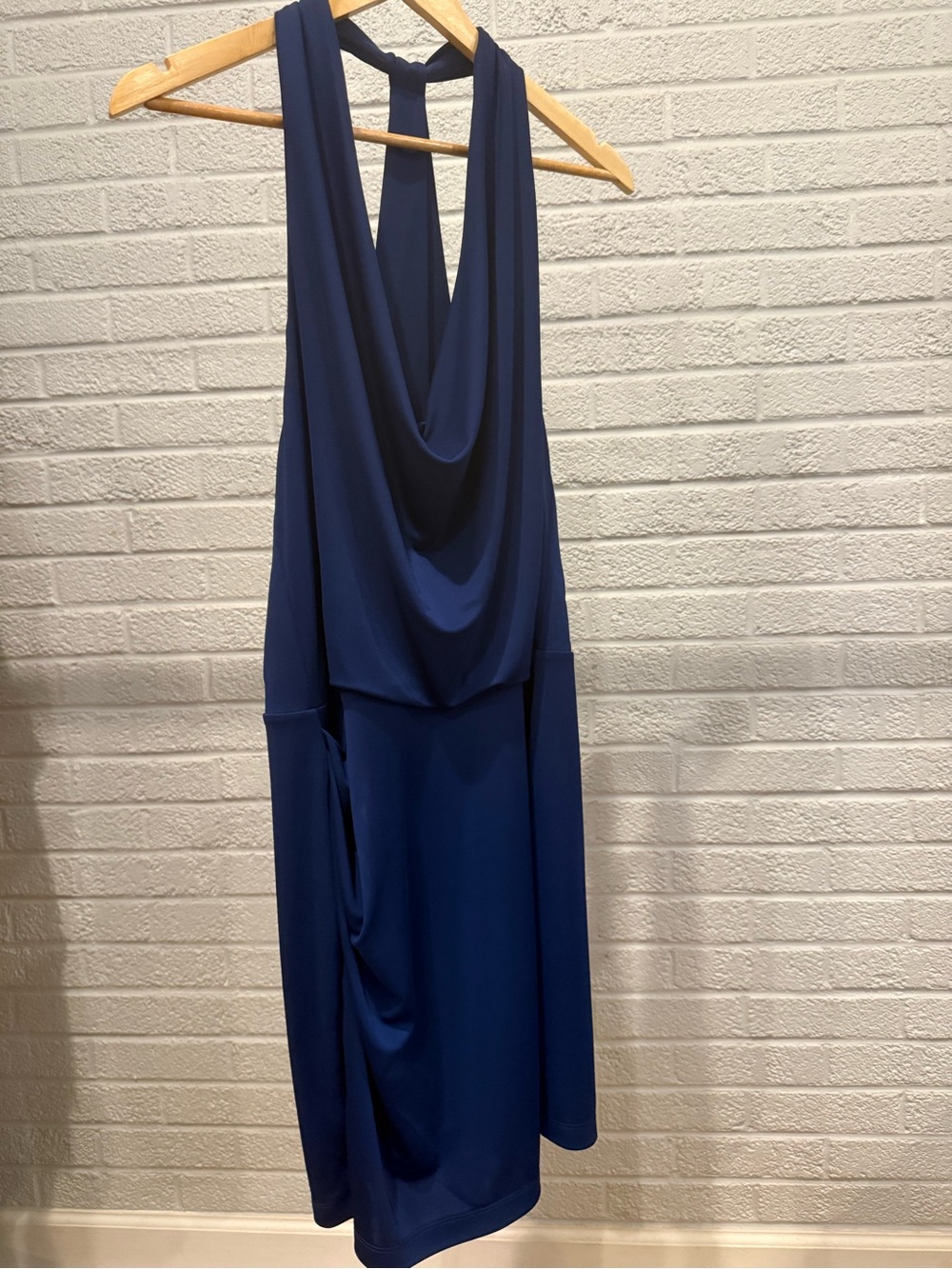 BCBGMaxAzria Navy Backless Draped Cowl Dress